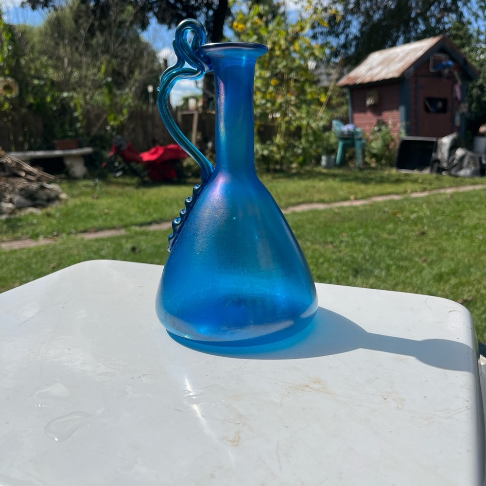 Iridescent Blue Blenko Art Glass Vase